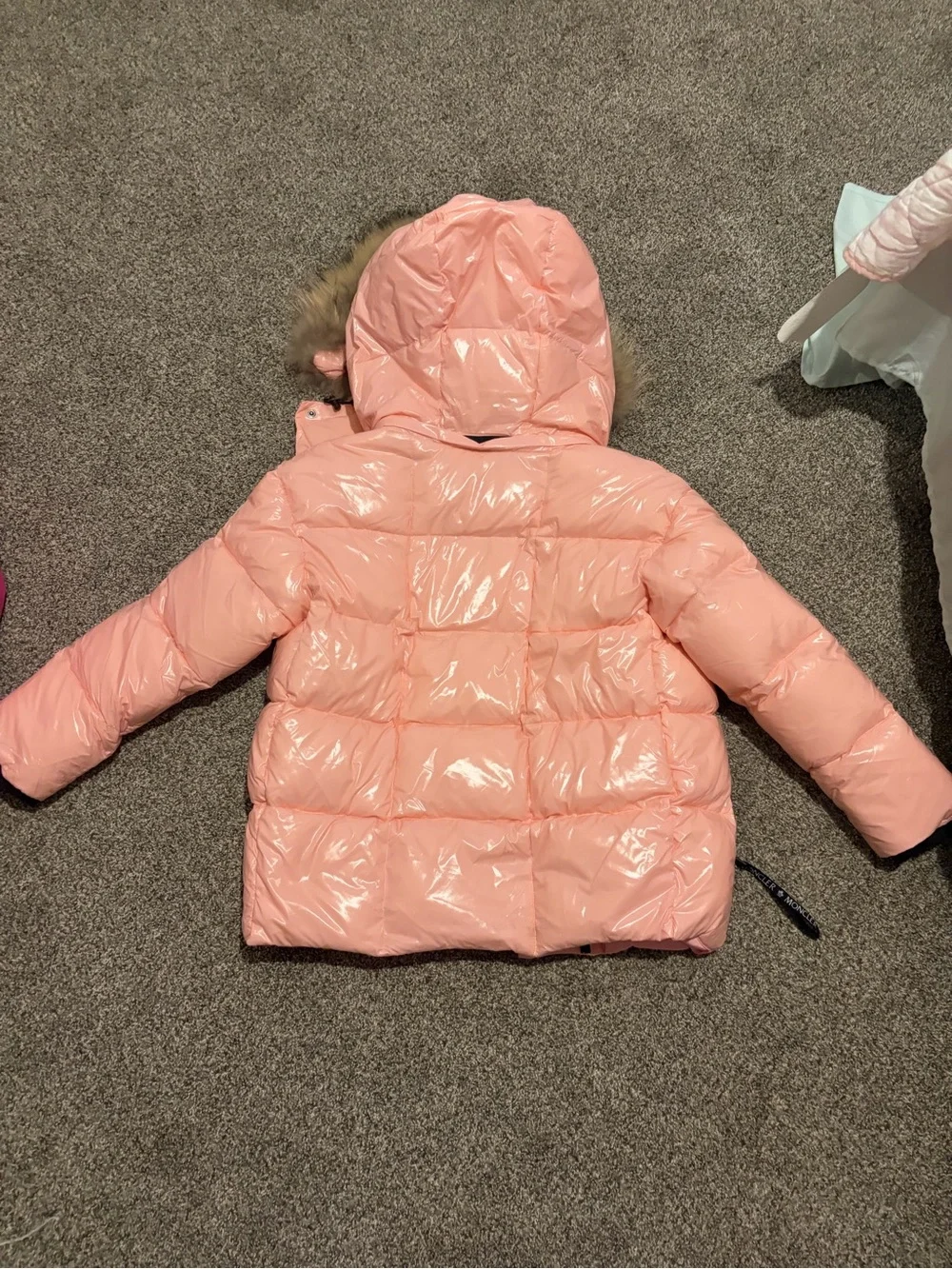 SUPER RARE MONCLER Pink Hooded Puffer Jacket with Black Trim
